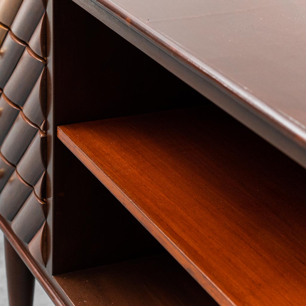 Vintage Wooden Sideboard With Brass Details From The 60s