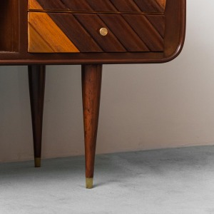 Vintage Wooden Sideboard With Brass Details From The 60s