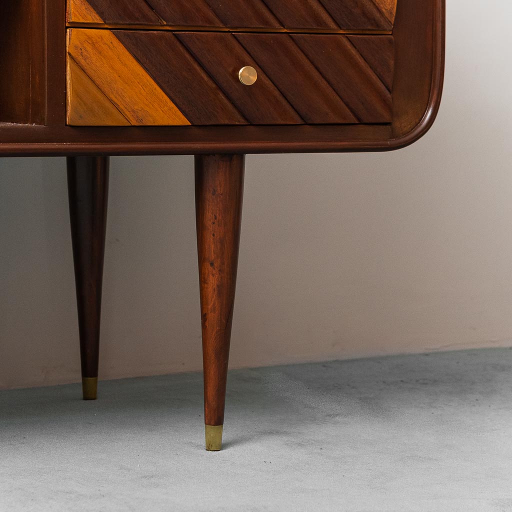 Vintage Wooden Sideboard With Brass Details From The 60s