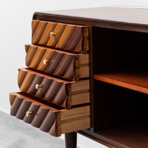 Vintage Wooden Sideboard With Brass Details From The 60s
