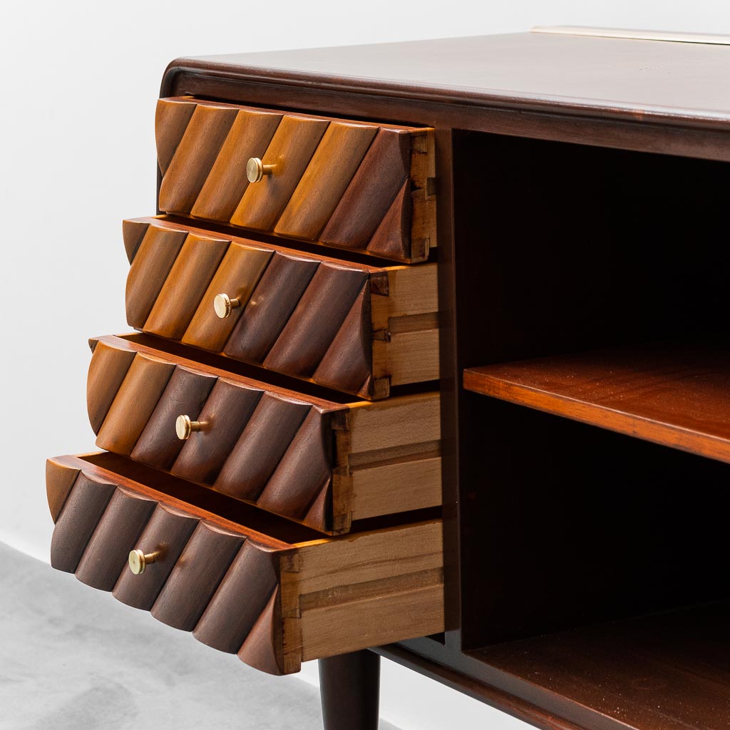 Vintage Wooden Sideboard With Brass Details From The 60s