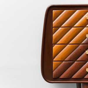 Vintage Wooden Sideboard With Brass Details From The 60s