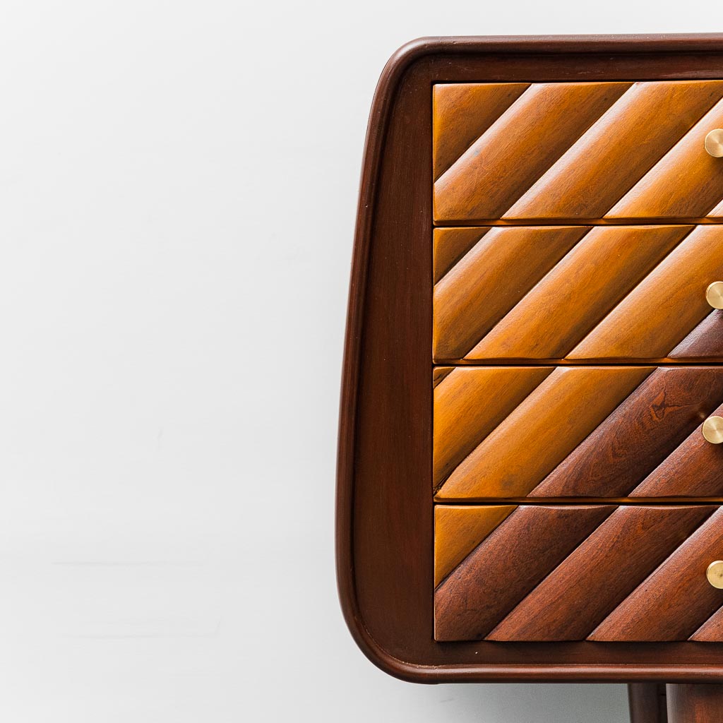 Vintage Wooden Sideboard With Brass Details From The 60s