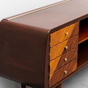Vintage Wooden Sideboard With Brass Details From The 60s