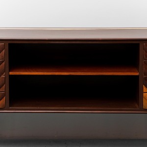Vintage Wooden Sideboard With Brass Details From The 60s