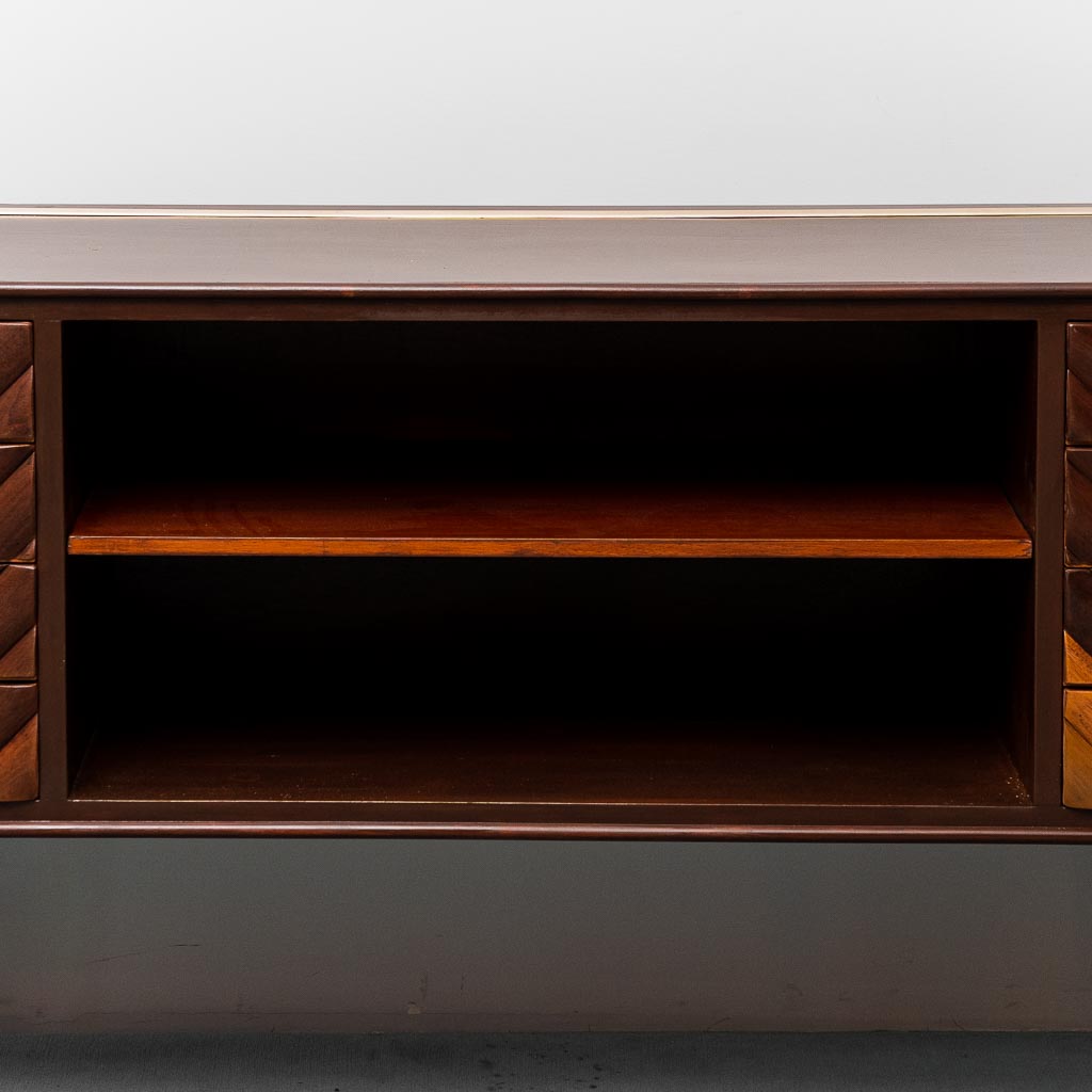 Vintage Wooden Sideboard With Brass Details From The 60s