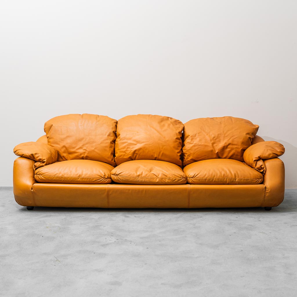 3 Seater Sofa Brown Leather 70s Vintage