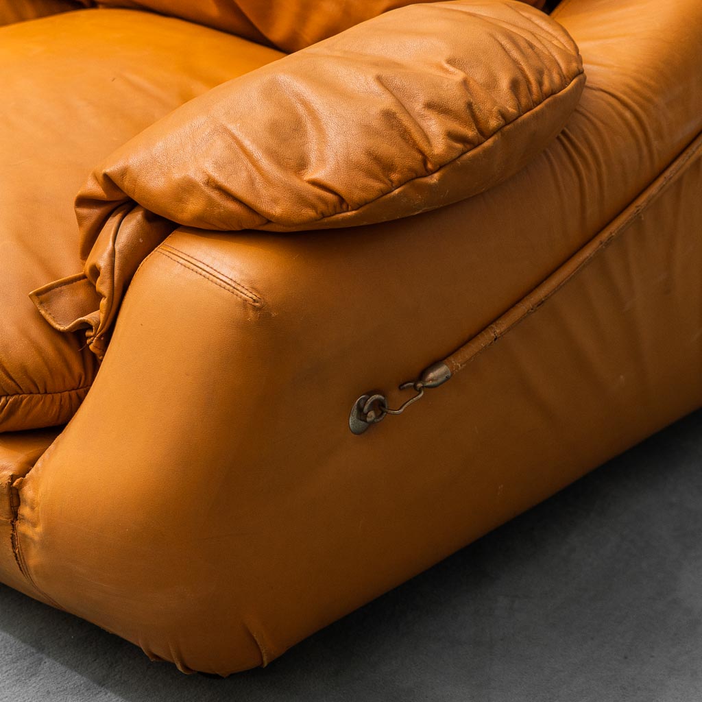 3 Seater Sofa Brown Leather 70s Vintage
