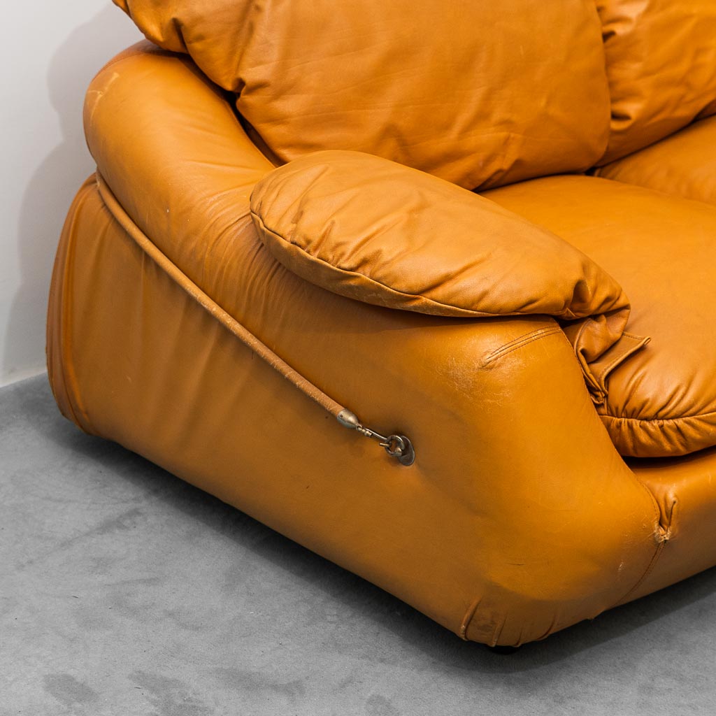 3 Seater Sofa Brown Leather 70s Vintage