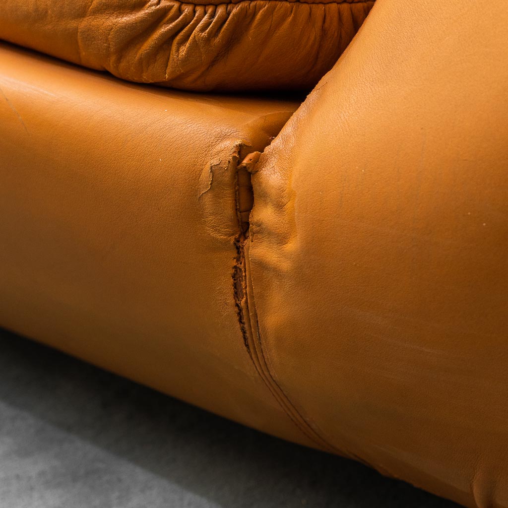 3 Seater Sofa Brown Leather 70s Vintage