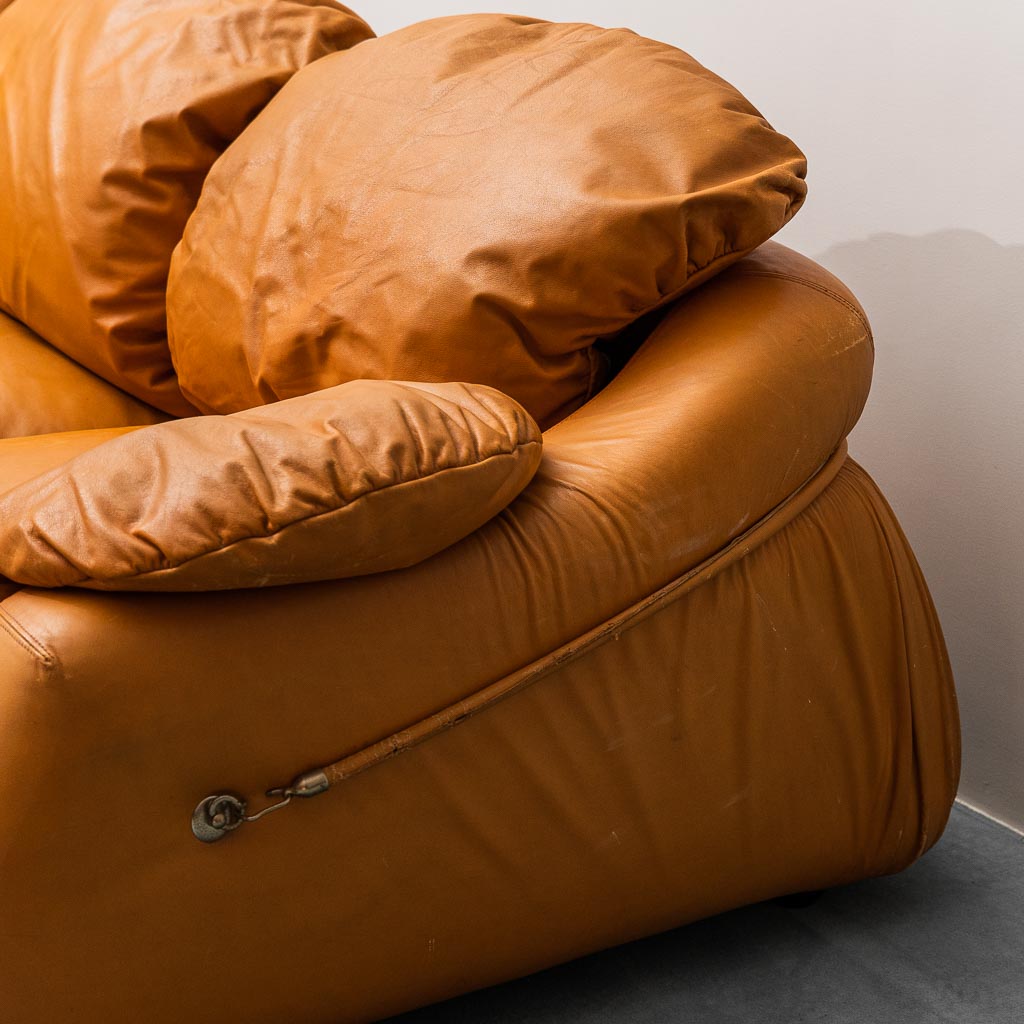 3 Seater Sofa Brown Leather 70s Vintage