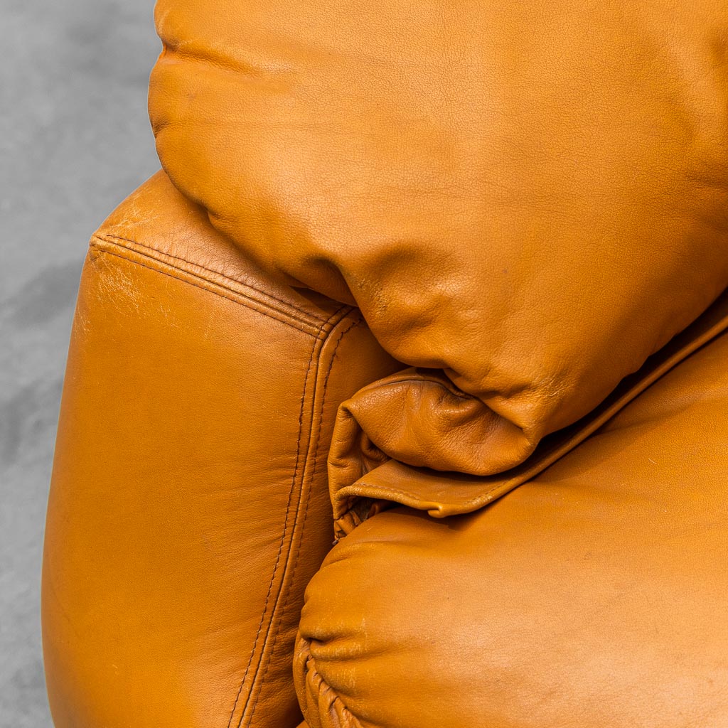 3 Seater Sofa Brown Leather 70s Vintage