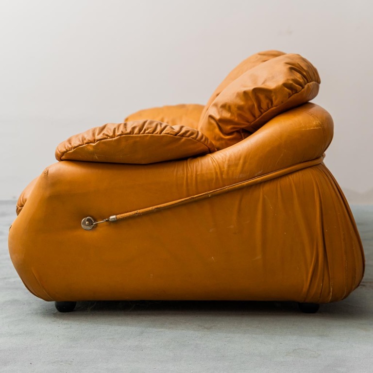 3 Seater Sofa Brown Leather 70s Vintage - Image 10