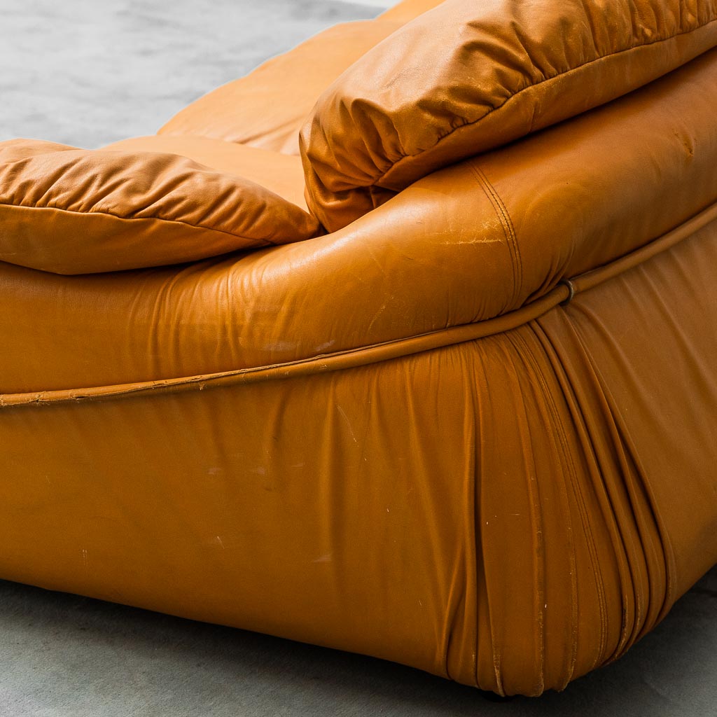 3 Seater Sofa Brown Leather 70s Vintage