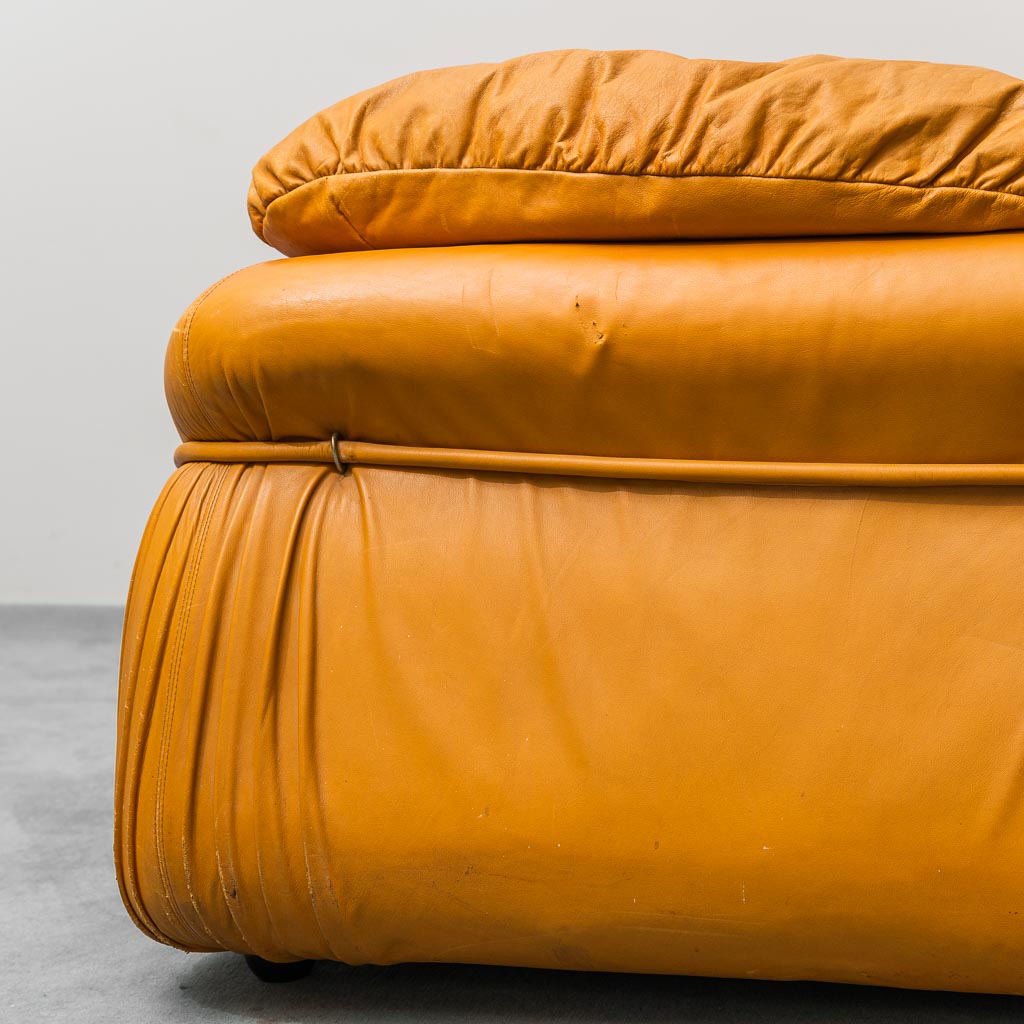3 Seater Sofa Brown Leather 70s Vintage