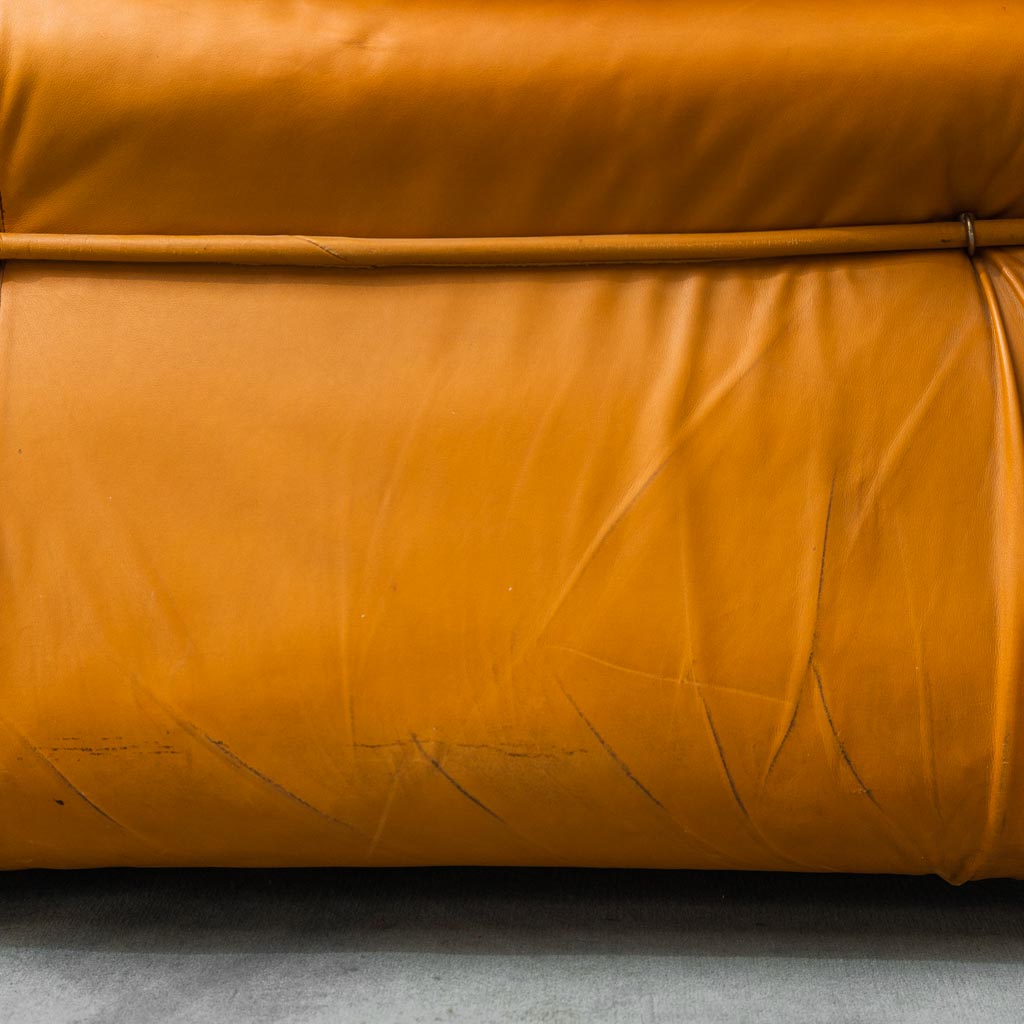 3 Seater Sofa Brown Leather 70s Vintage