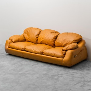 3 Seater Sofa Brown Leather 70s Vintage