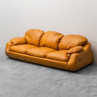 3 Seater Sofa Brown Leather 70s Vintage