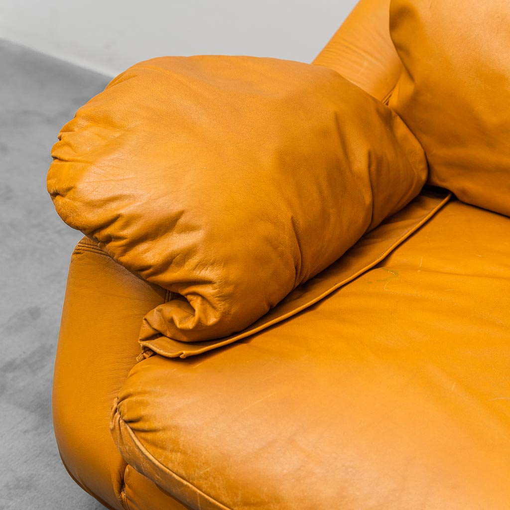 Pair Of 70s Vintage Modern Brown Leather Armchairs
