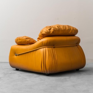 Pair Of 70s Vintage Modern Brown Leather Armchairs