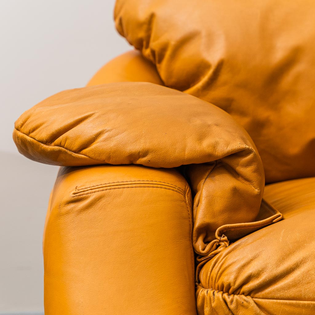Pair Of 70s Vintage Modern Brown Leather Armchairs