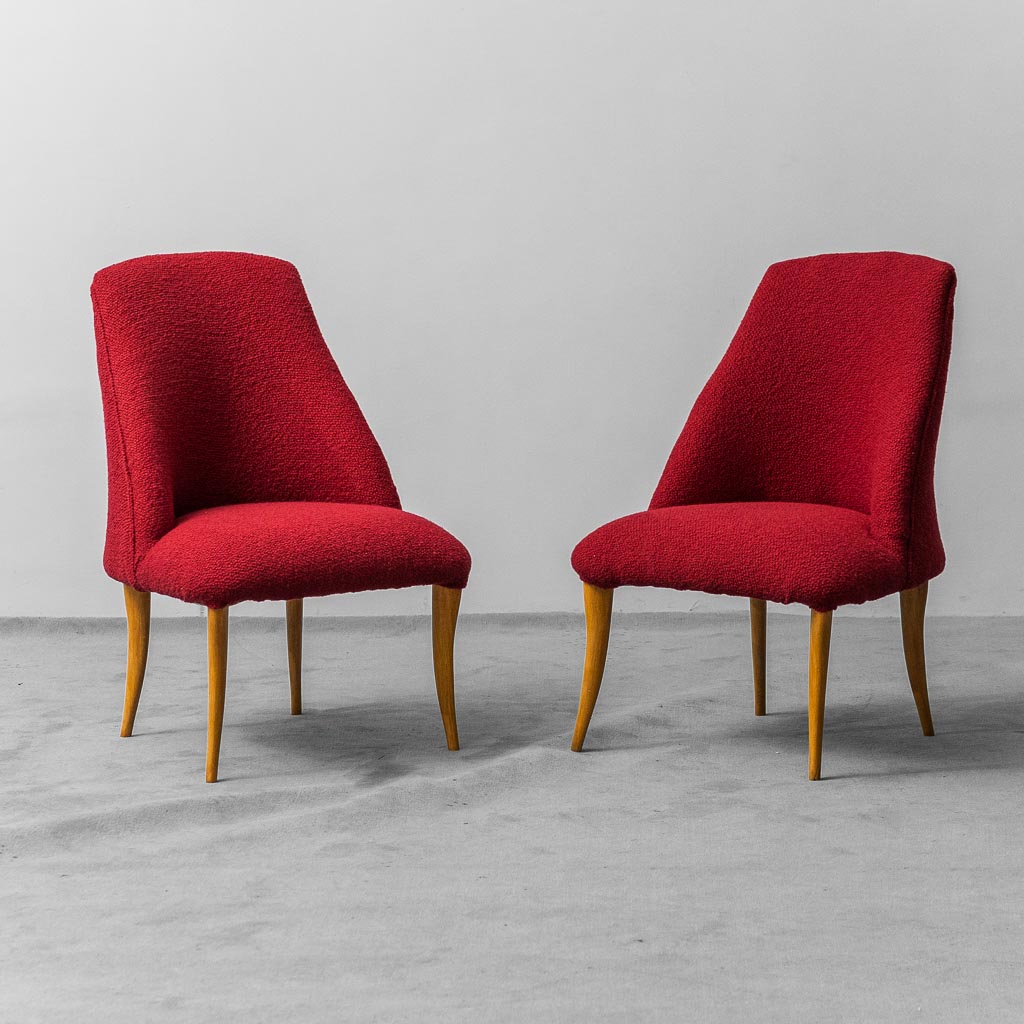Pair Of Bouclé Red Bouclé Armchairs 1960s Vintage Modernate