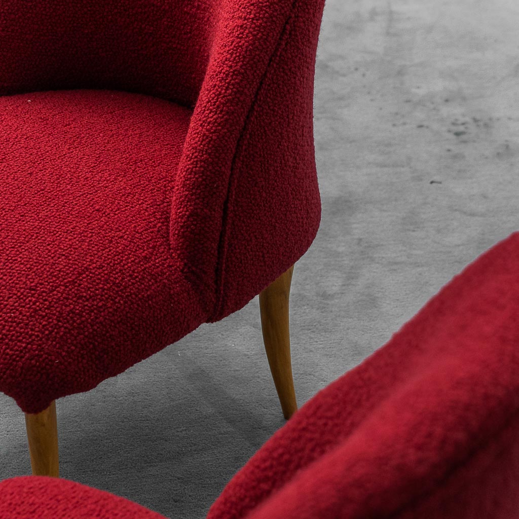 Pair Of Bouclé Red Bouclé Armchairs 1960s Vintage Modernate