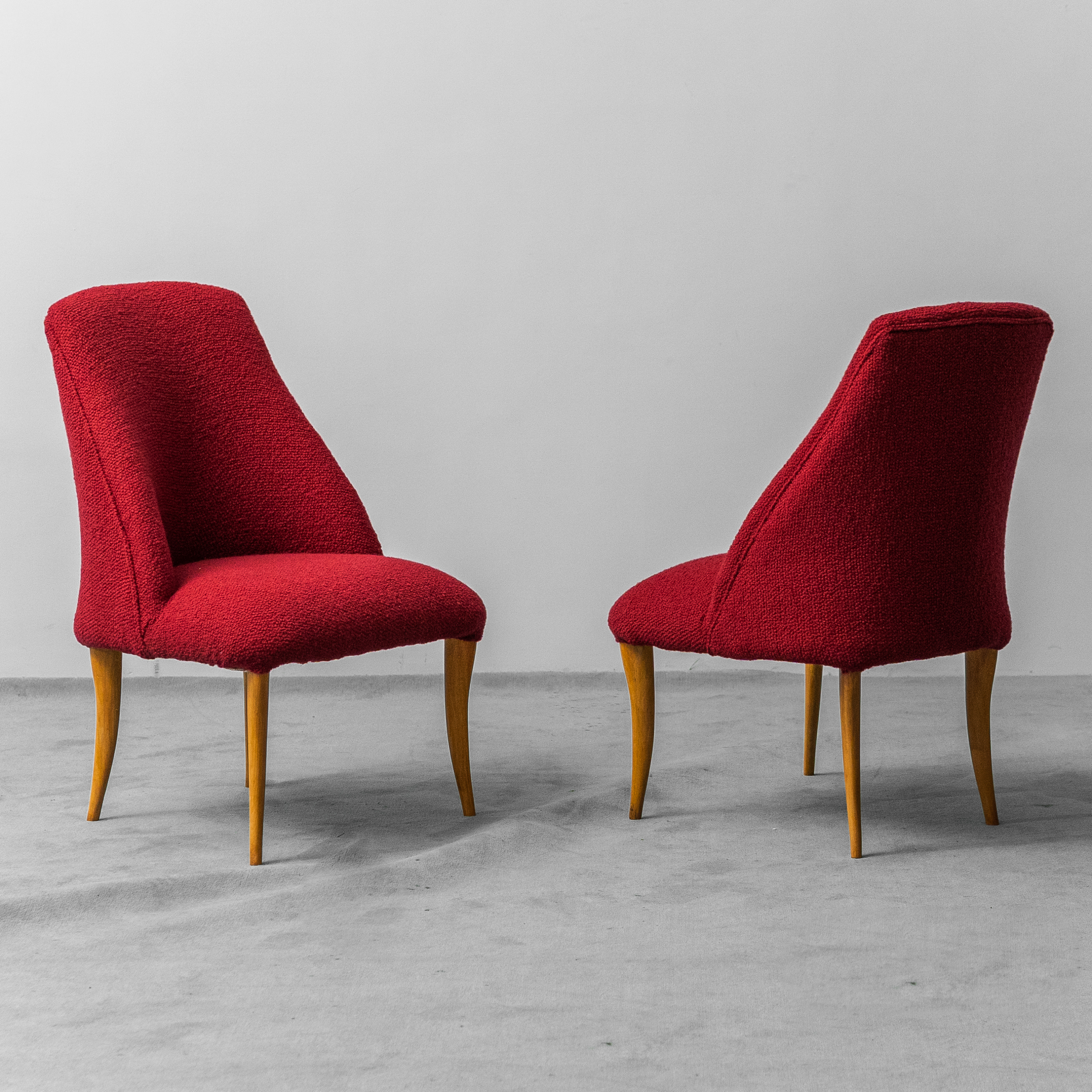Pair Of Bouclé Red Bouclé Armchairs 1960s Vintage Modernate