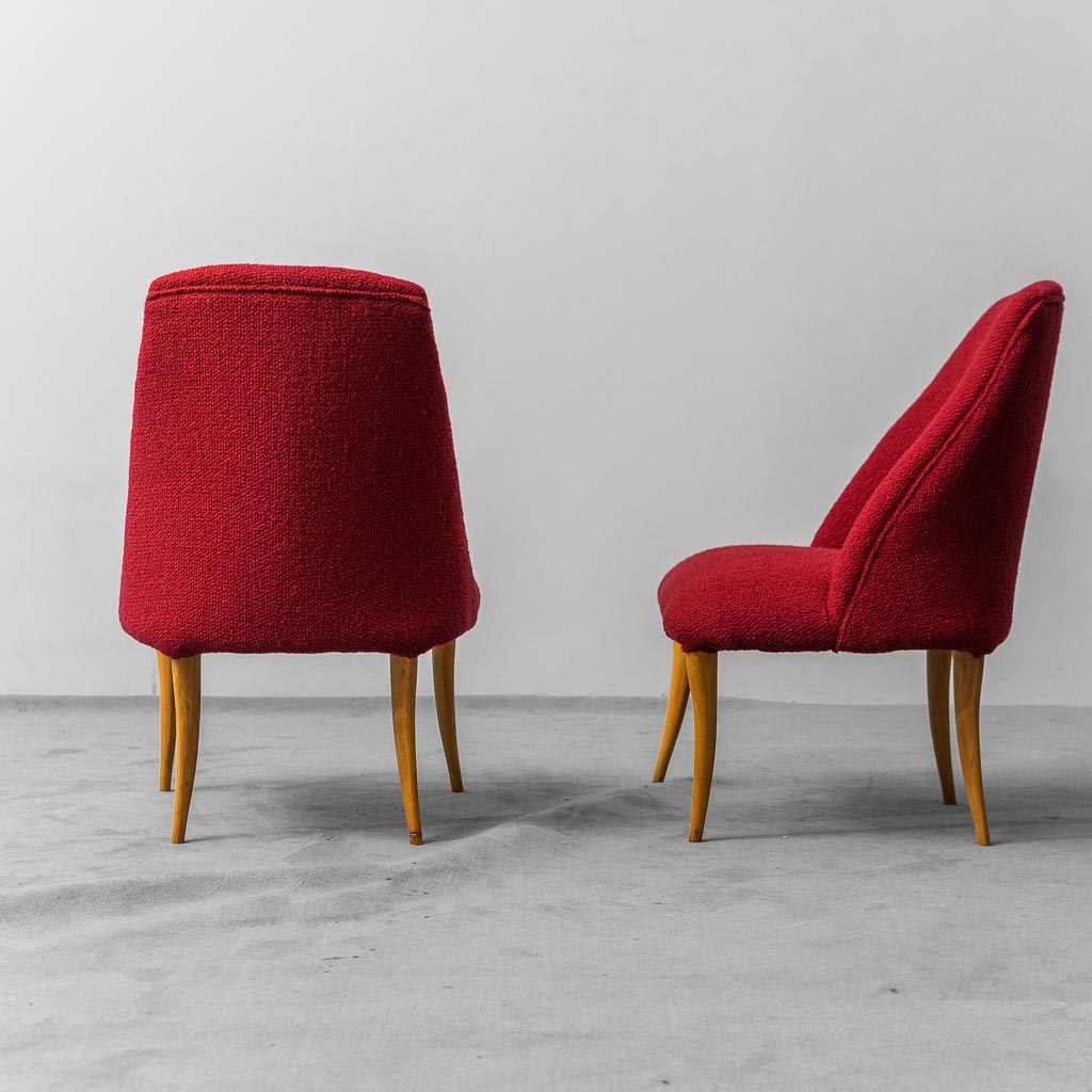 Pair Of Bouclé Red Bouclé Armchairs 1960s Vintage Modernate