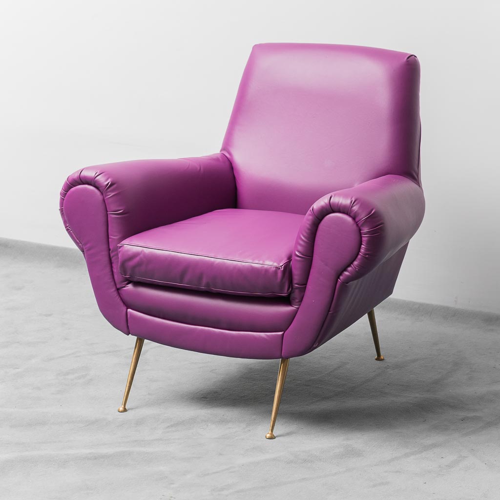 Gigi Radice Radice Minotti's Purple Leather Armchair 1950s Vintage