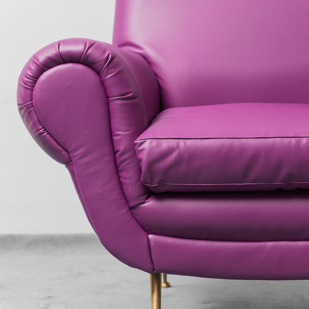 Gigi Radice Radice Minotti's Purple Leather Armchair 1950s Vintage