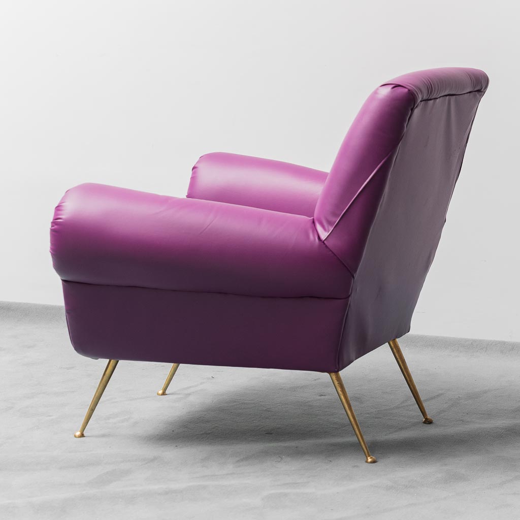 Gigi Radice Radice Minotti's Purple Leather Armchair 1950s Vintage