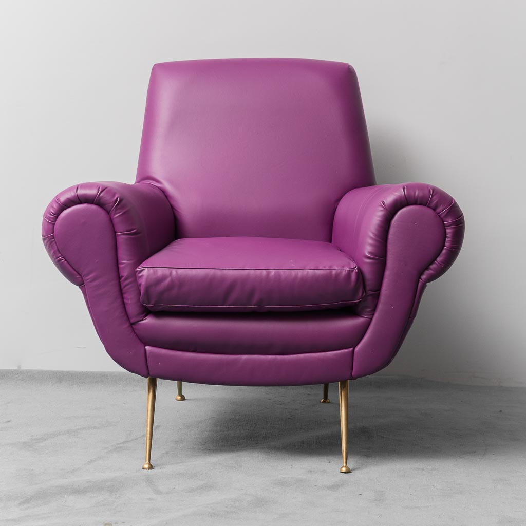 Gigi Radice Radice Minotti's Purple Leather Armchair 1950s Vintage