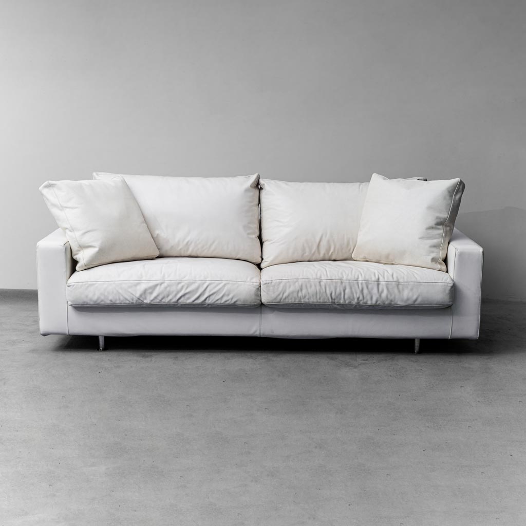 3 -Seater Sofa Patrick In White Leather Flexform Years 2000