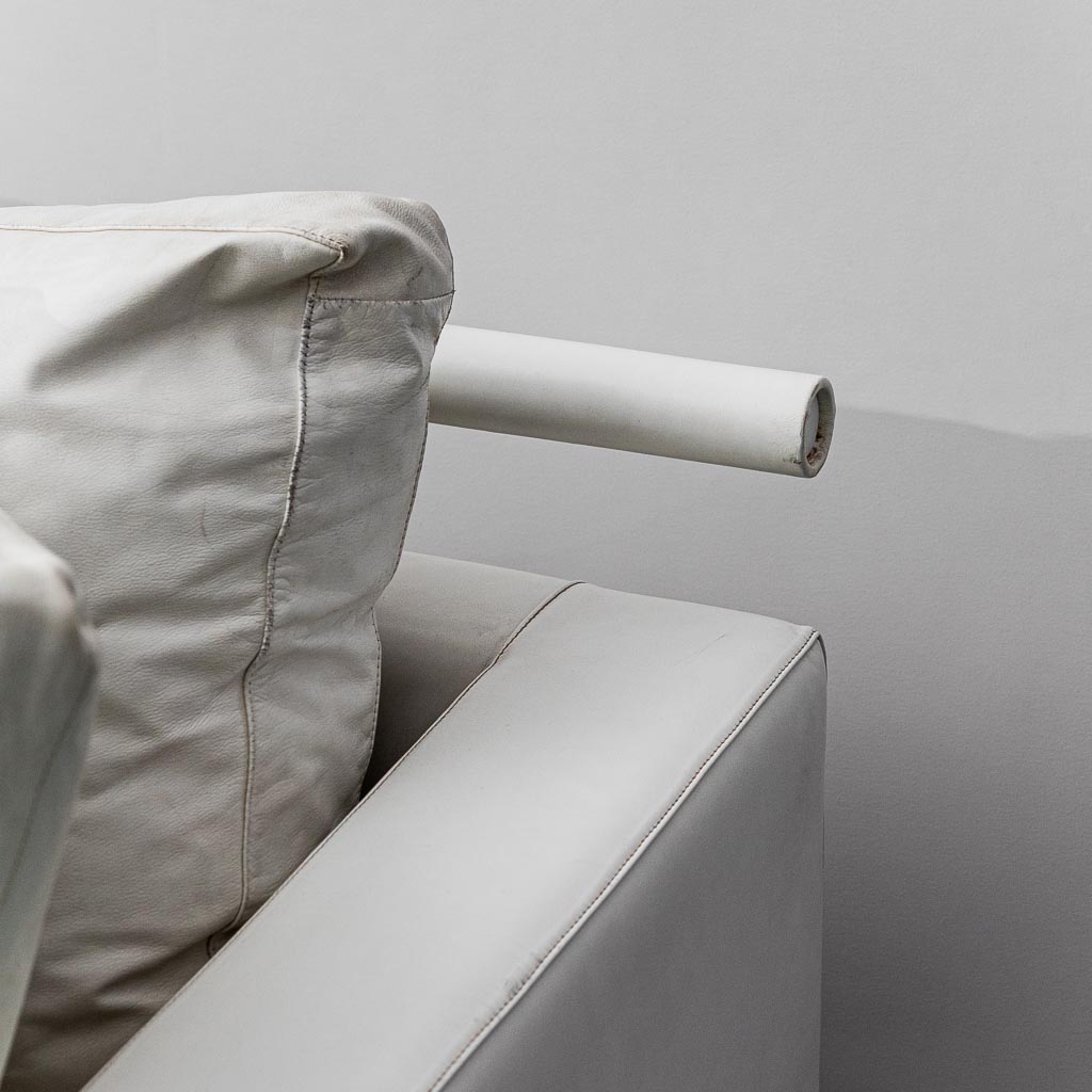 3 -Seater Sofa Patrick In White Leather Flexform Years 2000