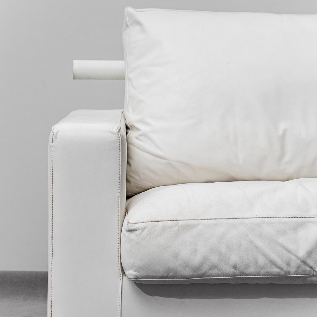 3 -Seater Sofa Patrick In White Leather Flexform Years 2000