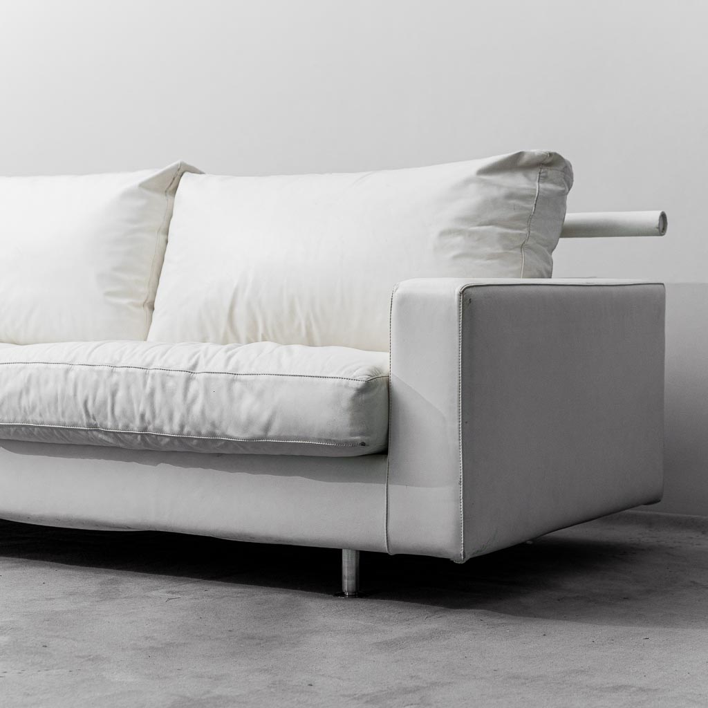 3 -Seater Sofa Patrick In White Leather Flexform Years 2000