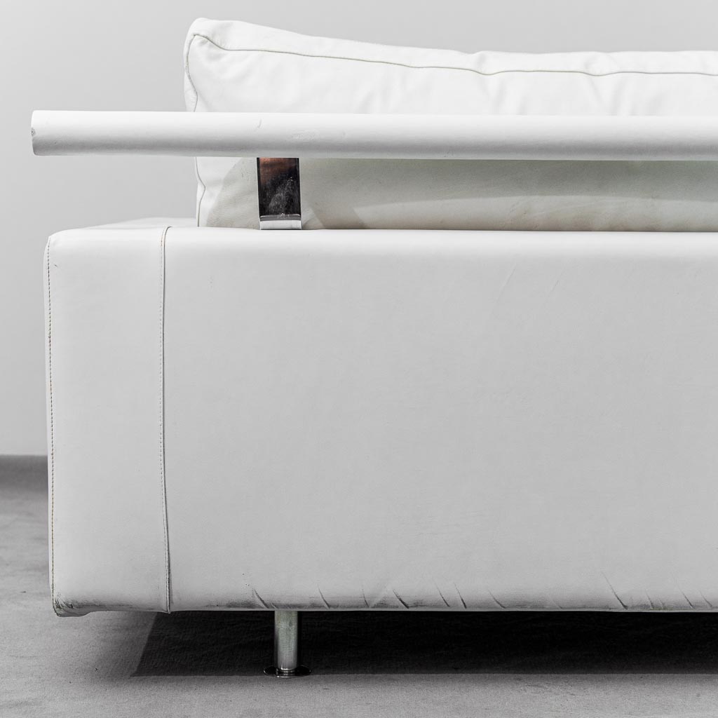 3 -Seater Sofa Patrick In White Leather Flexform Years 2000