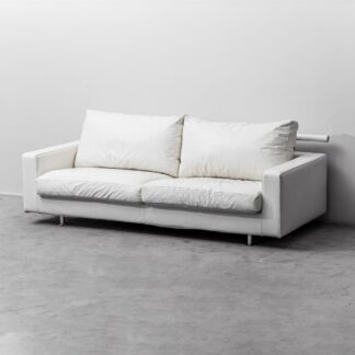 3 -Seater Sofa Patrick In White Leather Flexform Years 2000