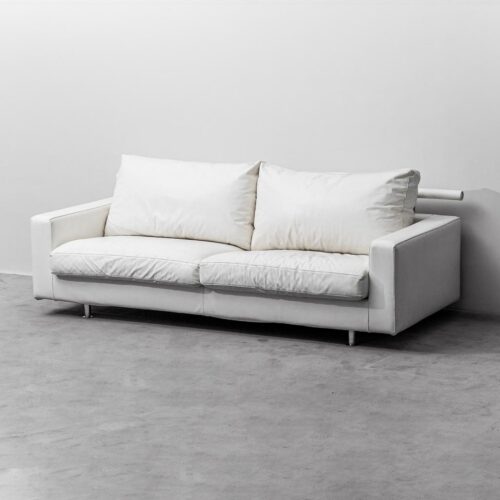 3 -Seater Sofa Patrick In White Leather Flexform Years 2000