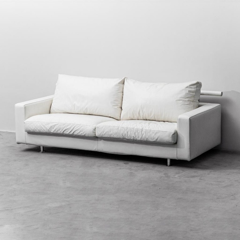 3 -Seater Sofa Patrick In White Leather Flexform Years 2000
