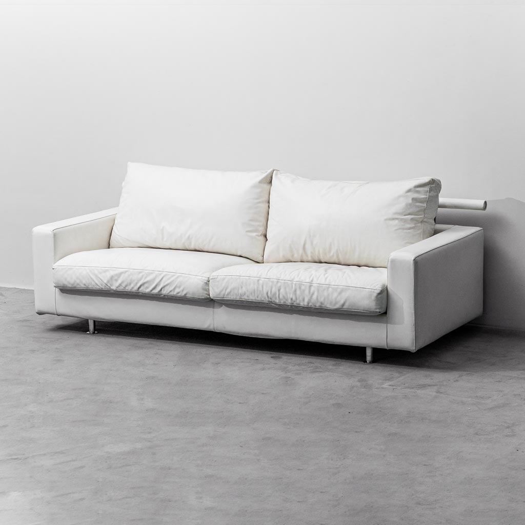 3 -Seater Sofa Patrick In White Leather Flexform Years 2000