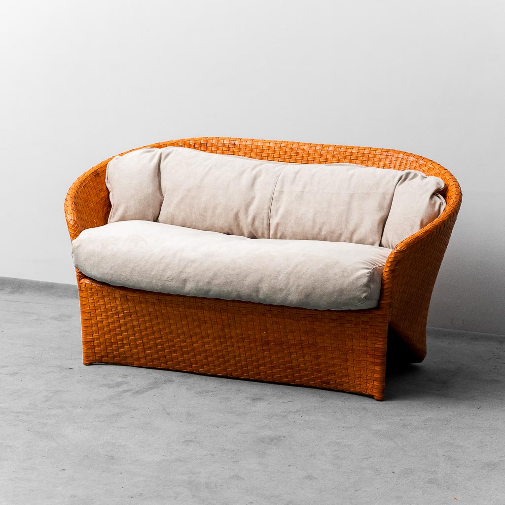 2 Seater Woven Sofa By Tito Angioli 90s Vintage Modern