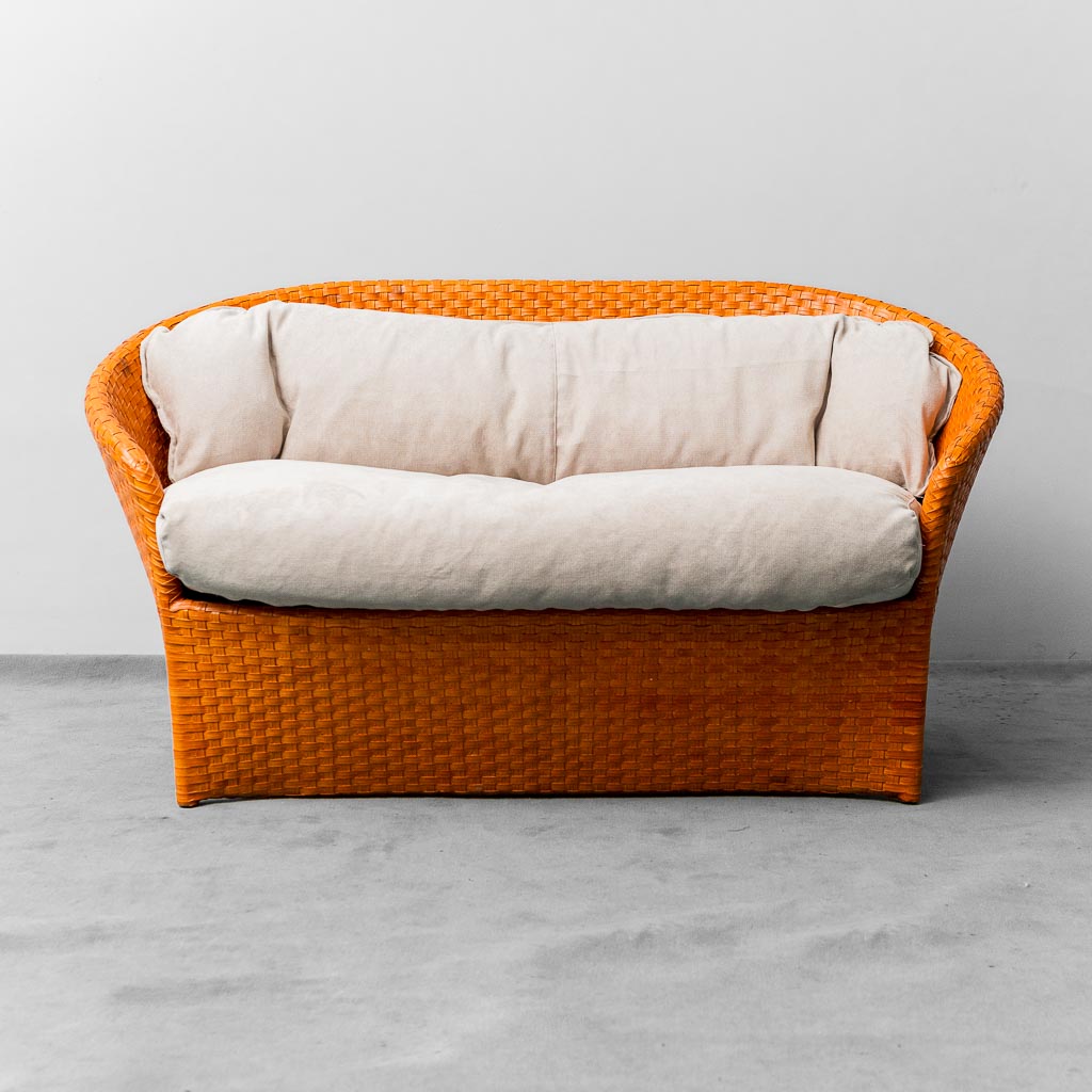 2 Seater Woven Sofa By Tito Angioli 90s Vintage Modern