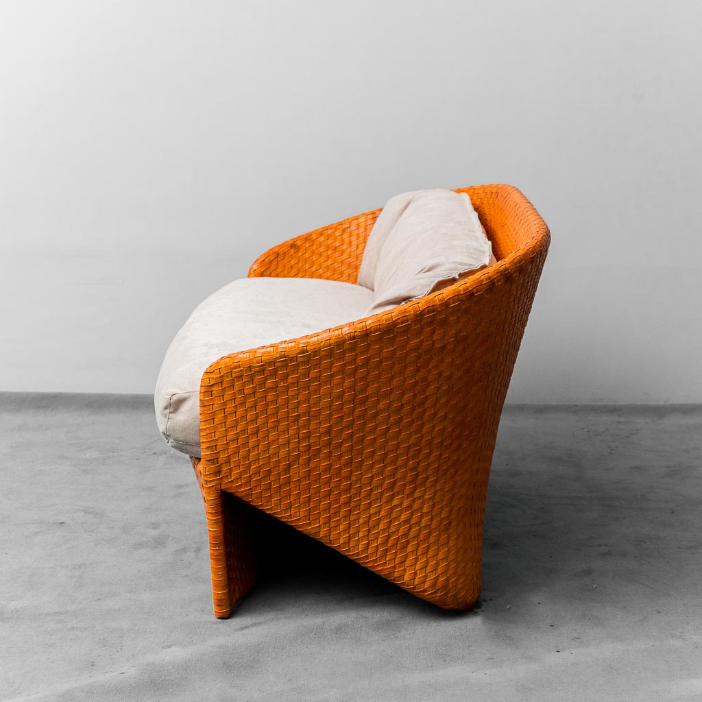 2 Seater Woven Sofa By Tito Angioli 90s Vintage Modern
