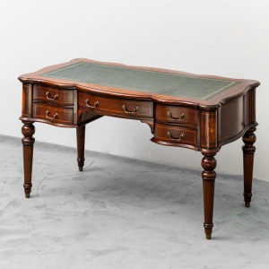 Vintage Desk Solid Wood Green Leather 1950s