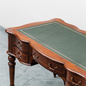 Vintage Desk Solid Wood Green Leather 1950s