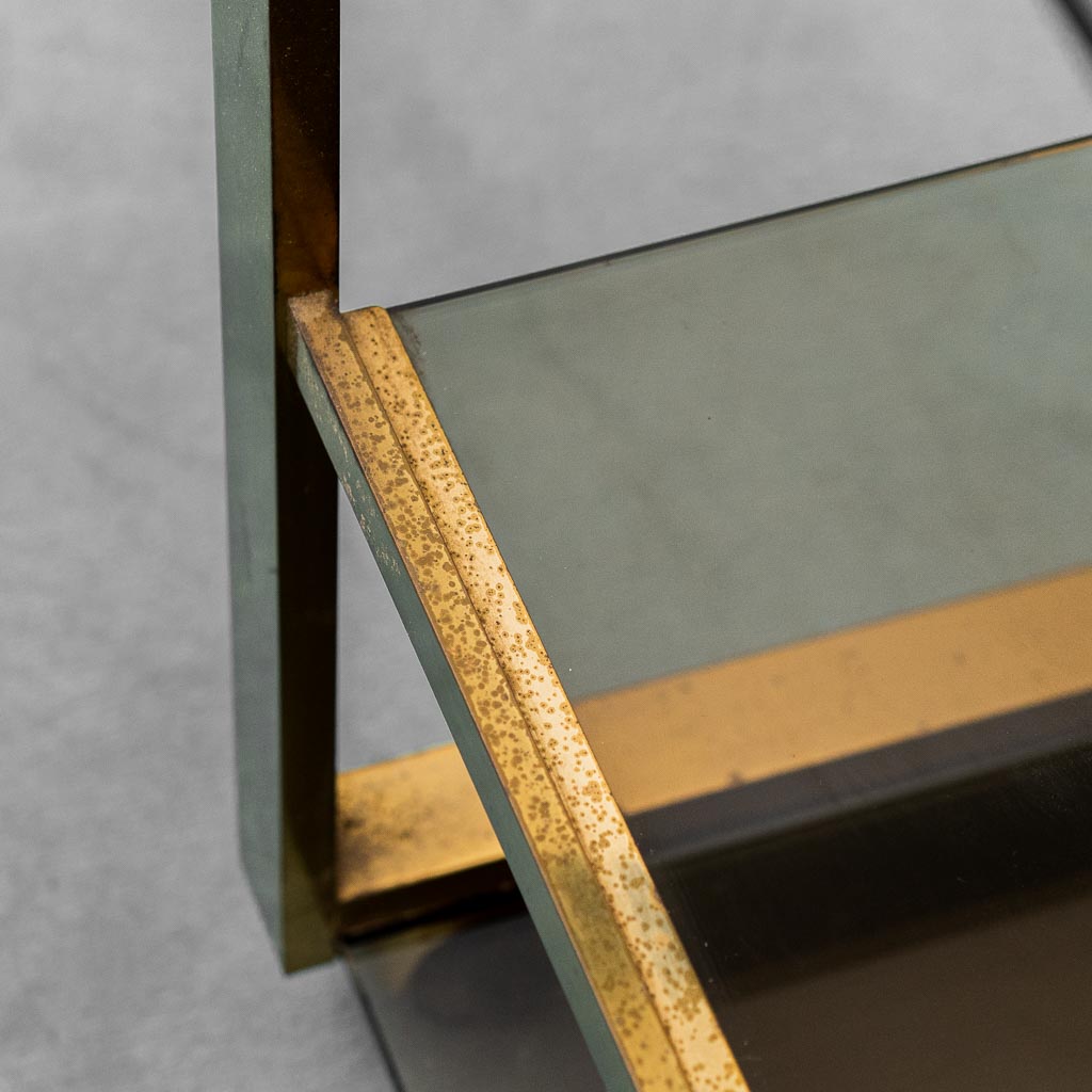 Vintage 70s Gold Metal Bar Cart With Smoked Glass