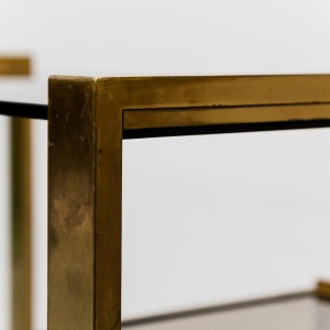 Vintage 70s Gold Metal Bar Cart With Smoked Glass