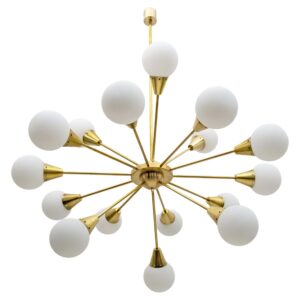 Mid-Century Modern Italian Brass and Glass Opaline Large Sputnik Chandelier, 70s